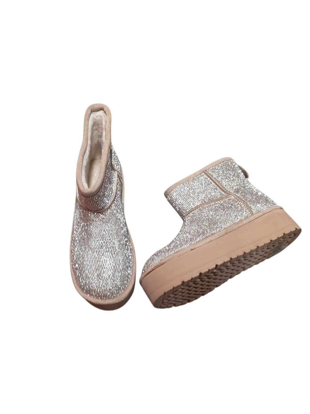 Madden Girl Ease Beige and Silver Sparkle Platform Ankle Booties NIB